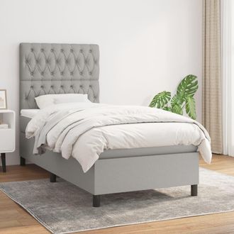 vidaXL Vidaxl - Cama Box Spring Con Colch&oacute;n Tela Gris Claro 100x200 Cm