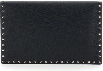 Valentino Garavani Womens Clutch Bag Rockstud Leather Black Calf