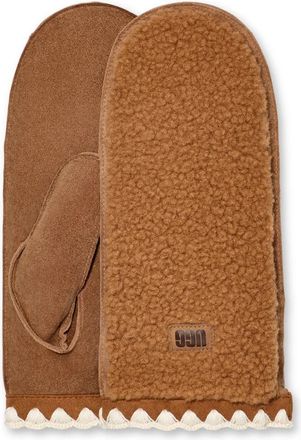 UGG Uggfluff Scalloped Mitten - Dames - Handschoenen - Bruin - L/Xl - Leer - Accessoires