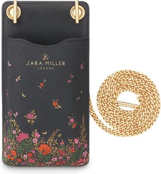 Sara Miller Phone Crossbody Pouch, Wallet with Card Holders, Womens Travel Bag with Chain Strap, Distsy Floral Navy Blue