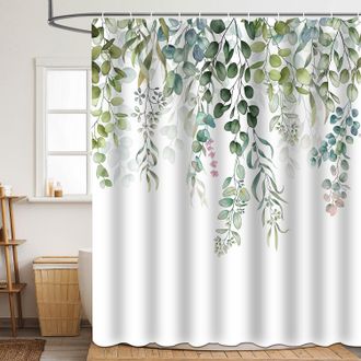 OEM Cortina De Ducha De 180x200 Cm, Estampado De Hojas Verdes, Tejido De Poli&eacute;ster, Lavable, Con Ojales Y 12 Anillas Para Cortina De Ducha Para Ba&ntilde;o O Ba&ntilde;