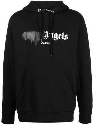 Palm Angels Mens Schwarzer Kapuzenpullover mit aufgespr&uuml;htem Logo von Paris - Black Cotton - Size X-Small