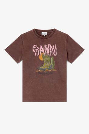 Ganni Brown Vintage Wash T-shirt - Size XXS Organic Cotton