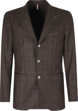 Santaniello Enkelrijig Geruit Colbert - Heren - Blazers - Bruin - M - Wol - Jassen