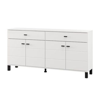 Dmora Aparador Barich, Mueble 3 Estantes, 2 Cajones, 4 Puertas, 154x35x78h Cm Blanco