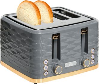 HOMCOM Toaster with 4 Slot - 7 Browning Levels - 1600W - Ripple - Black | TJ Hughes White