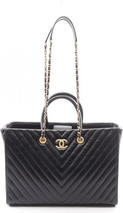 Chanel Black Leather Handbag Tote Bag (Pre-Owned)