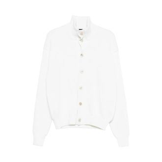 Tom Ford Cardigans, male, White, 2XL, Button-Fastening Ribbed High-Neck Jumper