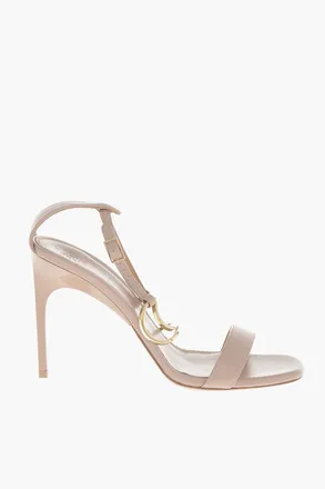 Off-white Leather Ankle Strap Sandals with Gold Detail and 10cm Heel Off-White