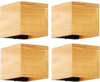 QAZQA R&uacute;stico Set De 4 L&aacute;mparas De Pared Inteligentes Madera De Roble Incl. Wifi G9 - Transfer /acero Cuadrada Adecuado Para Led Max. 1 X 2.5 Watt - Qazqa