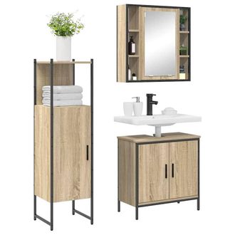 Berkfield Home Modern 3 Piece Bathroom Furniture Set Sonoma Oak Engineered Wood in Beige