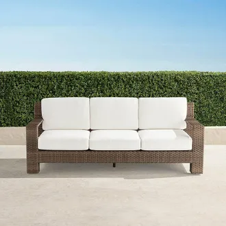 Frontgate St. Kitts Sofa with Cushions in Light Kona Wicker - Standard, Vista Boucle Alabaster - Frontgate
