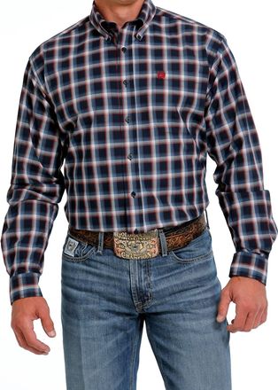 Cinch Plaid Long Sleeve Top In Navy