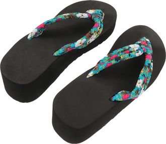 SOLUSTRE Women Wedge Heel Toe Post Sandals Thick Sole Outdoor Summer Slippers Blue Platform Sliders for Casual Wear Size 38