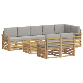 vidaXL Set Di Divani Da Esterno 9 Pz Bianco E Grigio Chiaro Poliestere Vidaxl