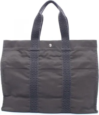 Herm&egrave;s Gray Canvas Handbag Tote Bag (Pre-Owned)