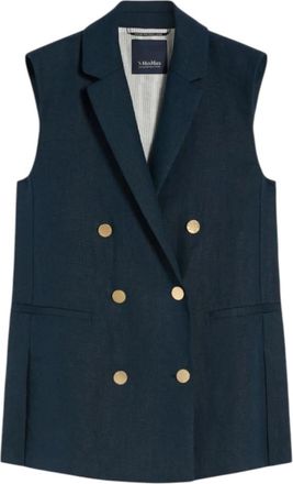 Max Mara Linnen Basketweave Gilet - Dames - Bodywarmers - Blauw - S - Linnen - Jassen