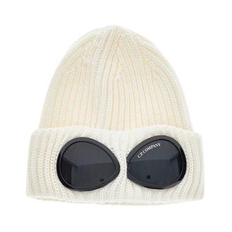 C.P. Company Extrafijne Merino Wol Goggle Beanie - Heren - Hoeden - Wit - ONE Size - Wol - Accessoires