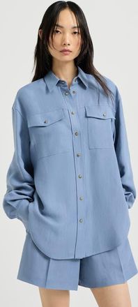 Brunello Cucinelli Fluid twill shirt in Azure at Nordstrom, Size 3X-Large Eu