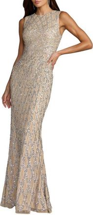 Mac Duggal Womens Sleeveless Ombre Beaded High Neck Column Gown in Nude Ombre at Nordstrom, Size 10