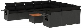 vidaXL Set De Sof&aacute;s De Jard&iacute;n 12 Piezas Cojines Rat&aacute;n Sint&eacute;tico Negro Vidaxl