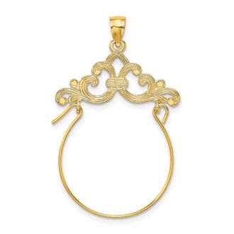Diamond2Deal 14k Yellow Gold Fleur de Lis Scroll Framed Charm Holder