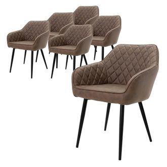 ML Design Ml-design - Set 6x Sillas De Comedor Marr&oacute;n Estilo Moderno Asiento Tapizado Pu Piel De Imitaci&oacute;n Patas De Metal Negras Con Respaldo Y Apoyabrazos Sill