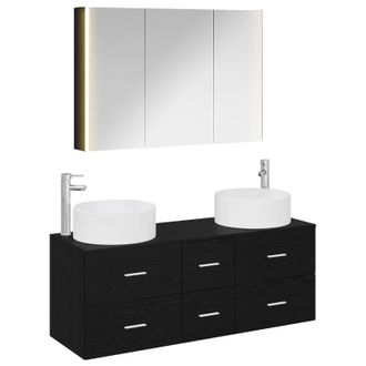 vidaXL Juego De Muebles De Ba&ntilde;o 4 Uds. Roble Negro Vidaxl