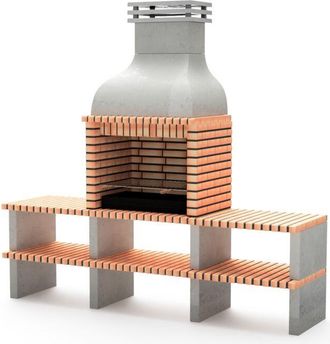 Movelar Barbacoa De Obra Prefabricada De Le&ntilde;a Y Carb&oacute;n Modelo Altea Plus (gris, Naranja - 268 X 70 X 255 Cm) Ref: M00483 - Cocina De Exterior Con Doble Soport