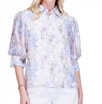 Jade Yoga Puff Sleeve Shirt In Whispering Lillies