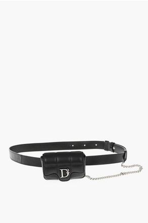 Dsquared2 Matelass&eacute; Leather Belt Bag with Silver Chain size One Size