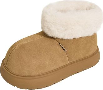 Generic Women thick soled height increasing versatile and plush thick cotton shoes one foot cold resistant short boots (khaki,5.5)