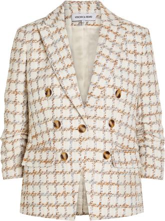 Veronica Beard Ryland Checked Tweed Jacket - Ecru - 12 (UK16 / XL)