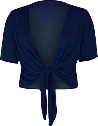 Crazy Girls GOSTYLES Womens Plain Tie-Up Front Cropped Bolero Shrug, Ladies Short Sleeve Lightweight Summer Cover-Up Crop Cardigan Blouse (Navy, XXL)