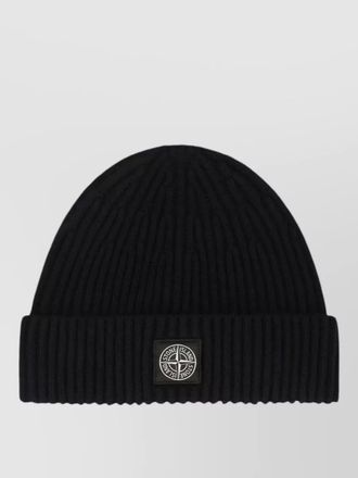 Stone Island wool beanie ribbed design compass patch