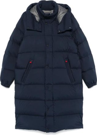 Kiton Marineblauwe gewatteerde jas met capuchon - Heren - Dons jassen - Blauw - XL - Polyester - Jassen