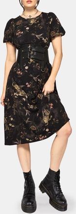 Disturbia Harpyiai Print Puff Sleeve Midi Dress in Black at Nordstrom, Size 16