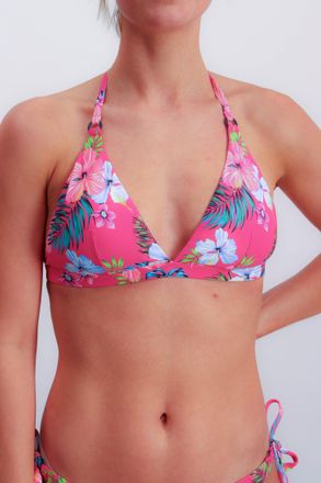 Joop Triangel-Bikini-Top JOOP JEANS JEANS HIBISCUS, Damen, Gr. 34, Cup B, pink (pink aop), Microfaser, Obermaterial: 83% Polyamid, 17% Elasthan, Bikini-Obe