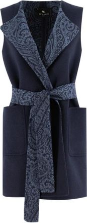 Etro Paisley Revers Wolmix Vest - Dames - Bodywarmers - Blauw - S - Wol - Jassen