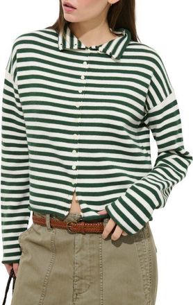 Alex Mill Taylor Stripe Cotton & Cashmere Cardigan in Forest/ivory at Nordstrom, Size X-Small