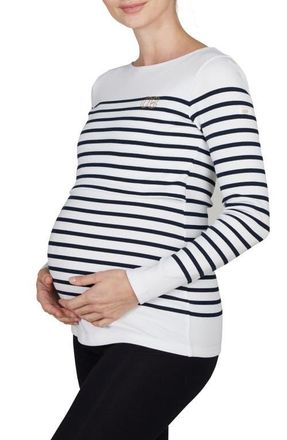 Cache Coeur Benodet Maternity and nursing sailor shirt in White/marine at Nordstrom, Size X-Large