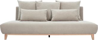 Miliboo Sof&aacute; De 3 Plazas En Tela Chenilla Beige Y Madera Clara L201 Cm Bastille