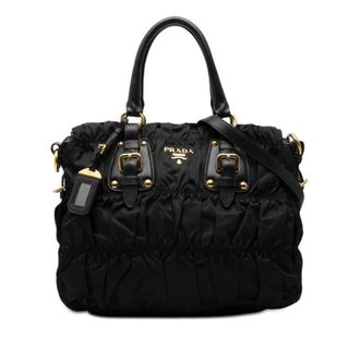 Prada Black Nylon Leather Shoulder Bag Tote Bag (Pre-Owned)