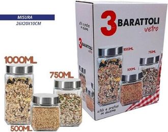 Trade Shop Trade Shop - Set 3 Tris Barattoli Vetro Con Coperchio Metallo Contenitori Pasta Biscotti