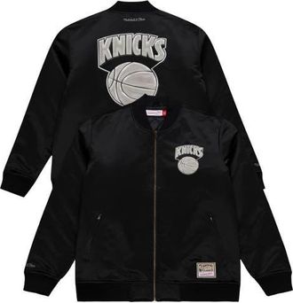 Mitchell & Ness Mens Mitchell & Ness Black New York Knicks Chrome Satin Bomber Full-Zip Jacket at Nordstrom, Size Xx-Large