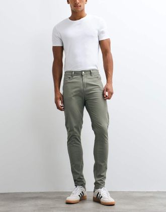 Capo pantaloni chino dritti in misto cotone color oliva-Verde