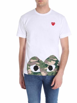 Comme Des Gar&ccedil;ons White camouflage heart print t-shirt