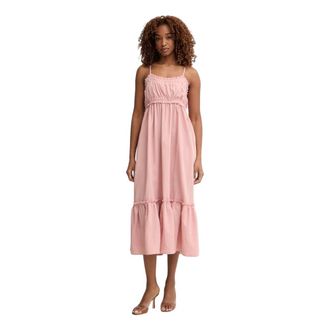 Fracomina Gelaagde Midi Jurk met Ruches - Dames - Casual kleedjes - Roze - S - Katoen - Kleedjes
