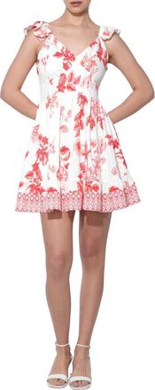 Adelyn Rae Rosa Floral Border Print Tiered Minidress in Ivory/Red at Nordstrom, Size X-Small