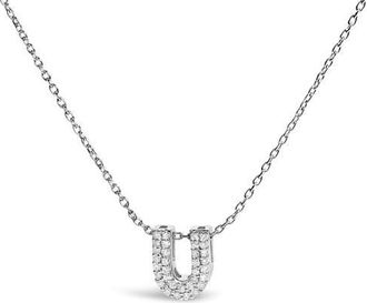House of Brilliance 10K Gold Diamond Accent A-Z Initial Bubble Pendant Necklace in White | U at Nordstrom